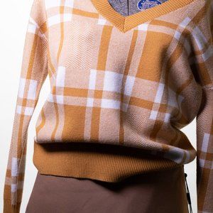 Christian Siriano Sweater/ Cashmere feel / NWT / Orange / Zig Zag Plaid
